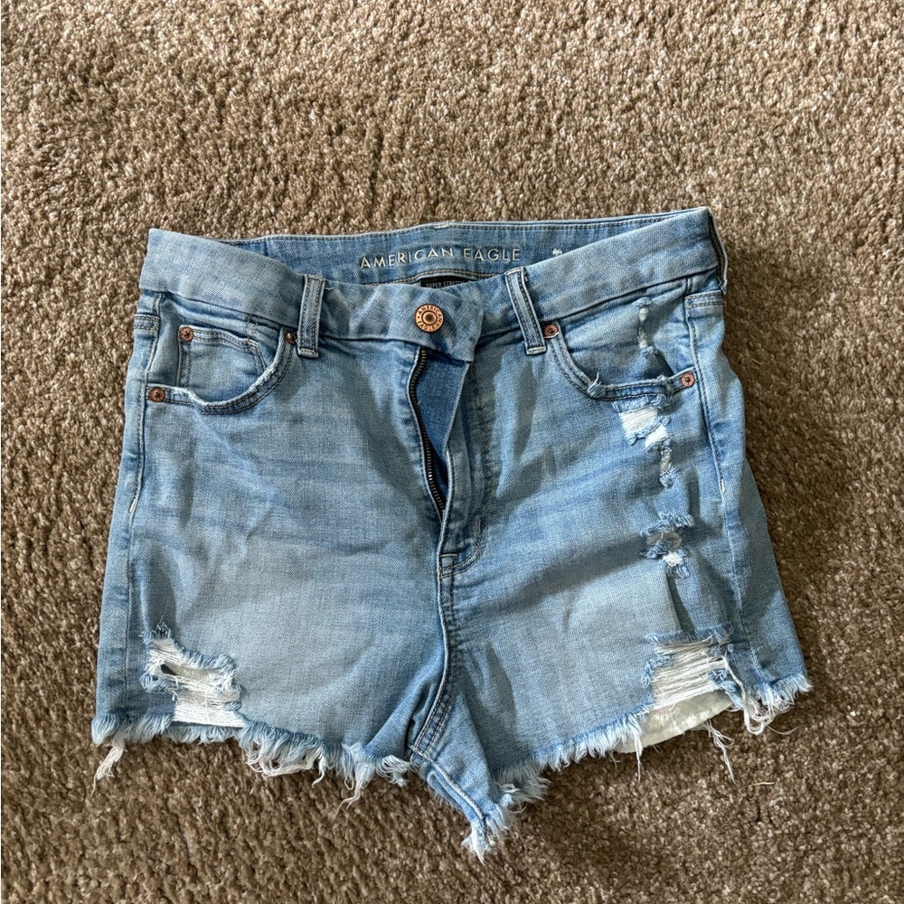 American Eagle Outfitters Light Blue Distressed Jean Shorts